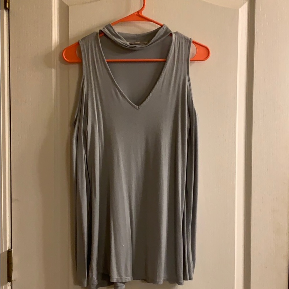 Long sleeve cold shoulder top with keyhole neck
